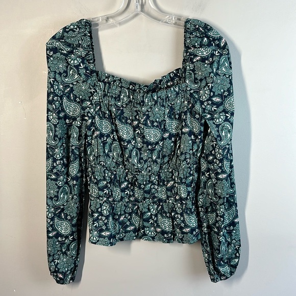 NWOT Boden Ruched Waist Peplum Long Sleeve Cotton Deep Sea Paisley Size 8 - Picture 4 of 12